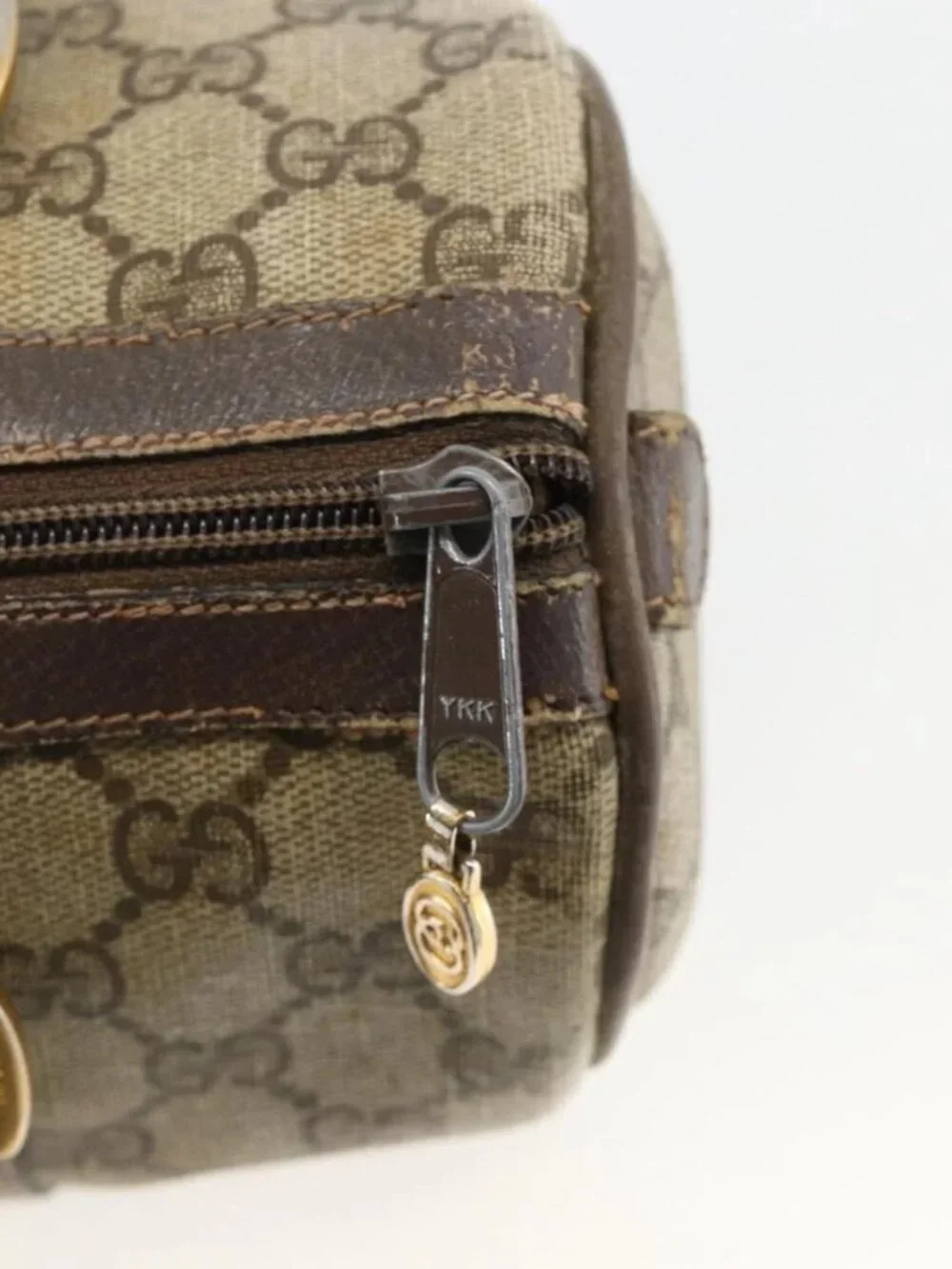 GUCCI GG Supreme Web Sherry Line Bag PVC Beige Gold 98 02 006 Auth BA12009